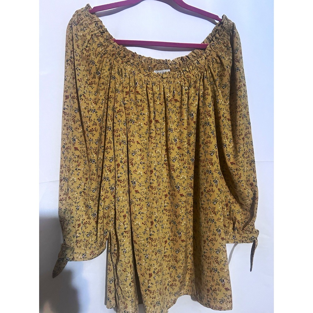 Hayden Los Angeles Beige Floral Scoop Neck Tie Accent Long Sleeve Blouse L